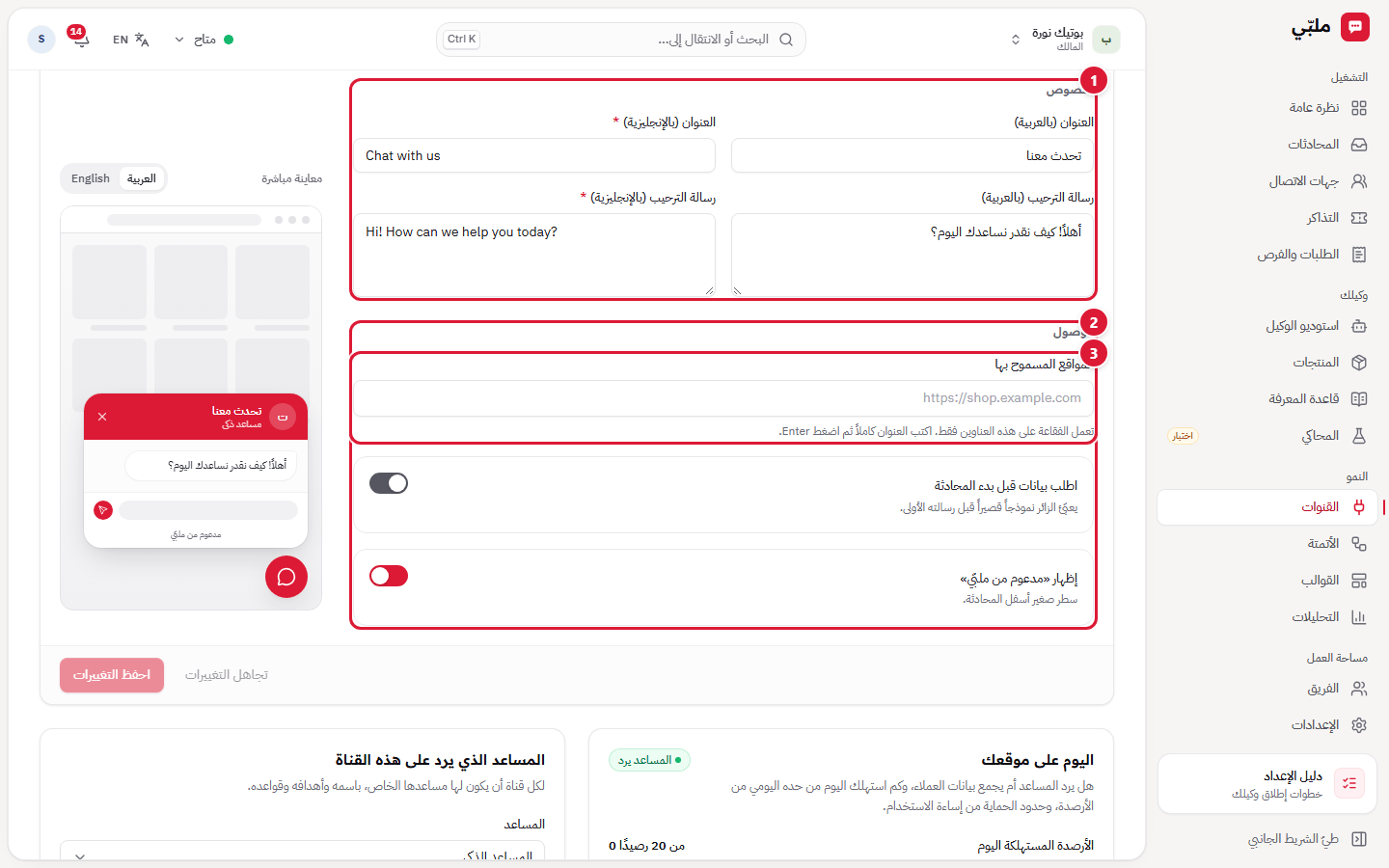 فقاعة المحادثة: النصوص والوصول