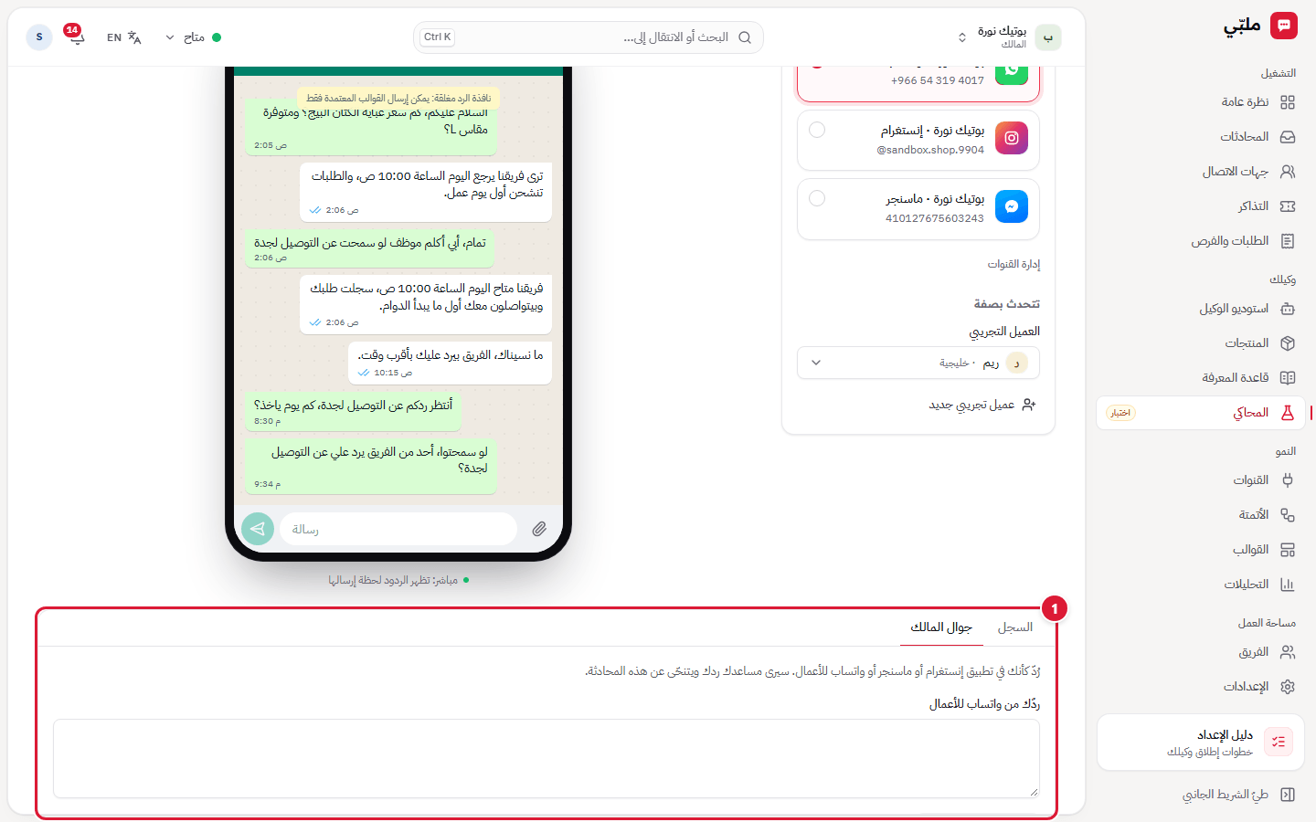 المحاكي: جوال المالك والسجل