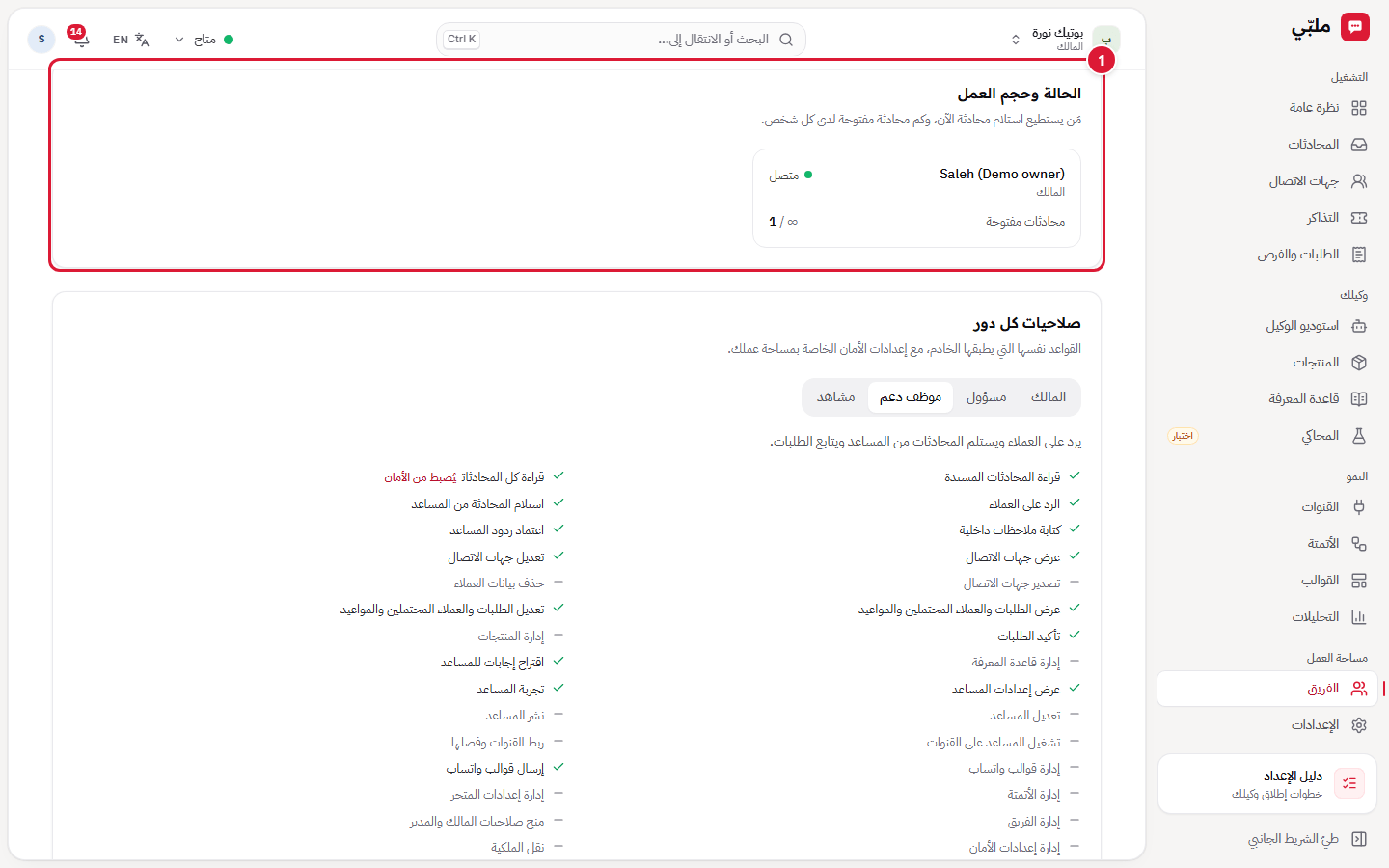 الحالة وحجم العمل